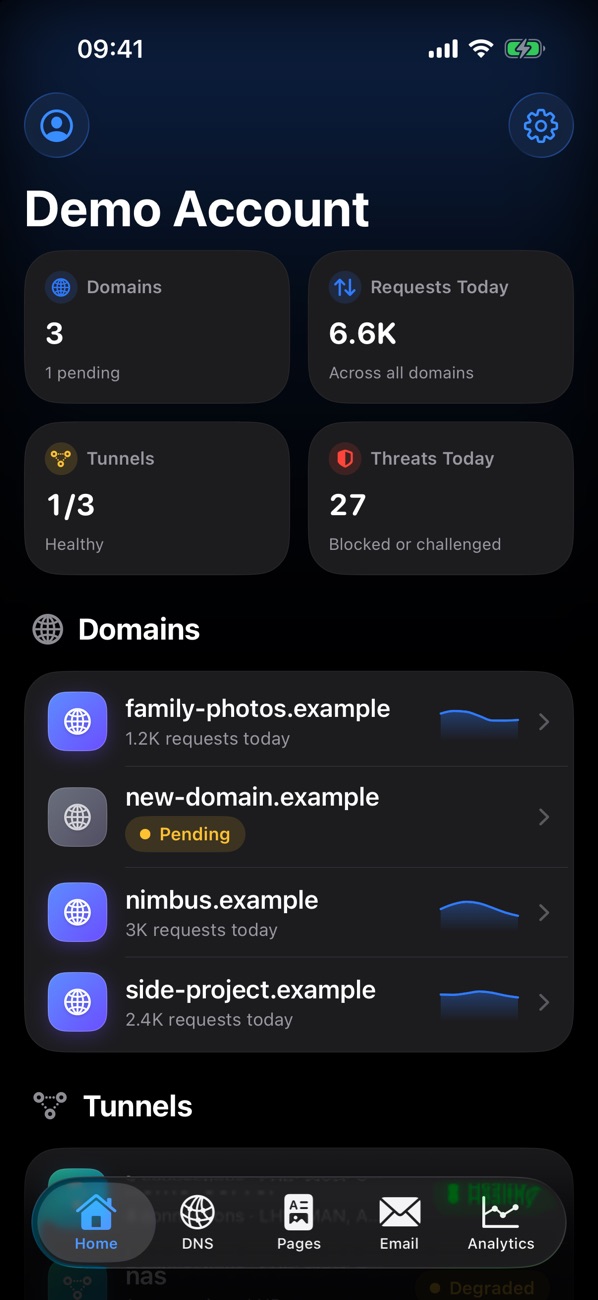 Home screen in dark mode